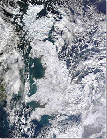 Frozen Britain as seen from space